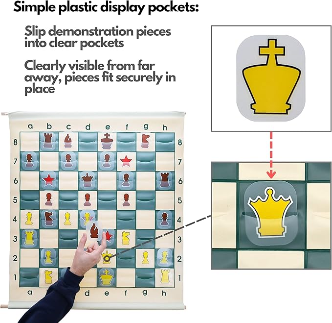 WE Games Standard Chess Teaching Demonstration Board - 27 in. with Chess Pieces Included Portable Chess Club &amp Tournament Chess Set Training Perfect Chess Set for Beginners and Adults