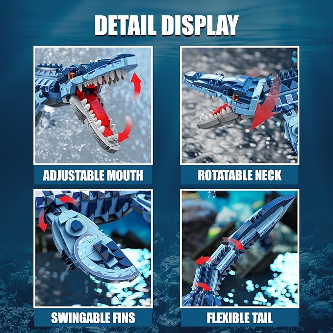 Mosasaurus Dinosaur Building Blocks Set 805 PCS Dinosaur World Building Toy Jurassic Ocean Animal Model Collection Toys for Home Decor Birthday Gift for Adults Boys Age 8-12