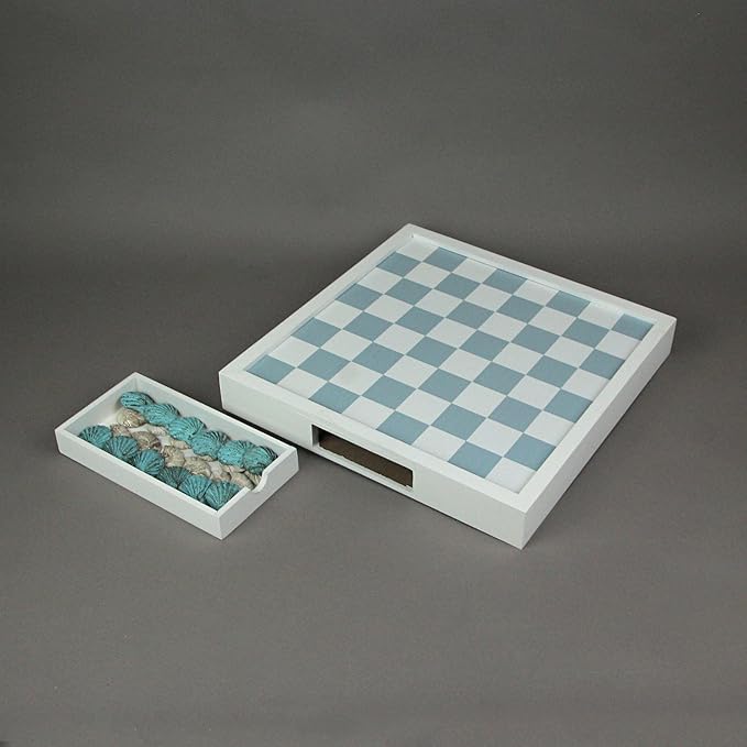 Coastal Themed Seashell Checkers Set with Game Board 13 Inches