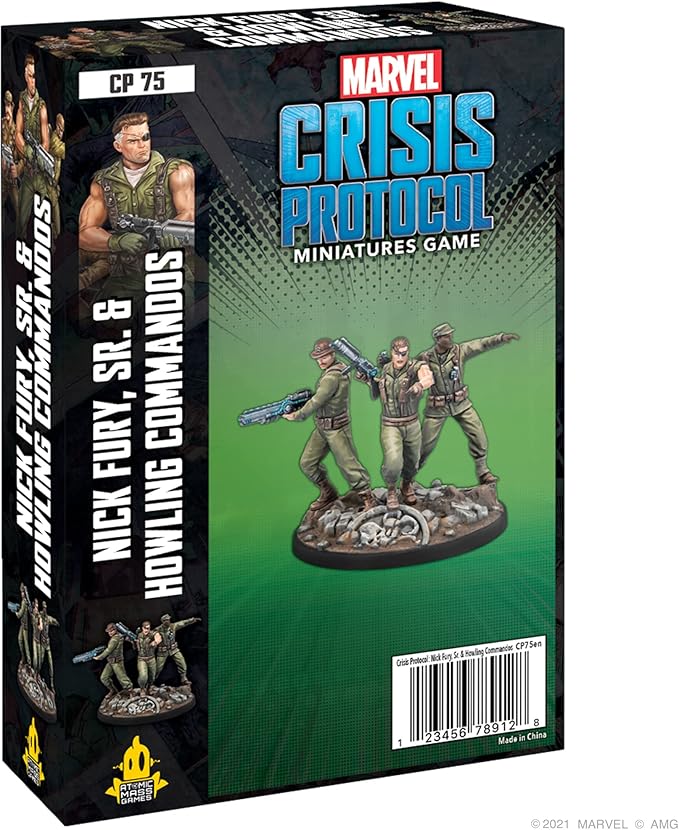 Marvel: Crisis Protocol Nick Fury Sr. &amp Howling Commandos Character Pack - Smash Hydra with This Elite Team! Tabletop Superhero Game Ages 14+ 2 Players 90 Min Playtime Made by Atomic Mass Gam