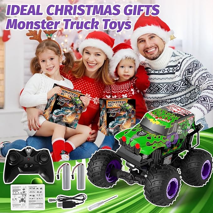Gohero Monster Trucks for Boys Age 4-7 2.4Ghz RC Zombie Monster Truck Toys with Stunt 360°Spin &amp Drift 1:20 Scale Remote Control Car with Light &amp Sounds Gift for 3 5 6 8 Year Old Boys&amp