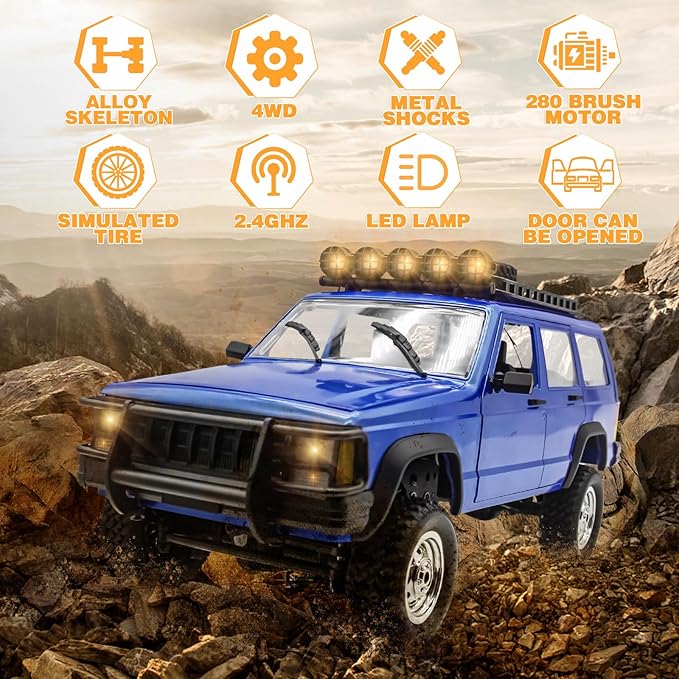 Fistone 1:12 Scale Remote Control Car RC Rock Crawler 2.4Ghz 4WD Off-Road Remote Control Truck with LED Light All Terrains Climbing Vehicle Waterproof Outdoor RC Car Kids Age 8-12 Adults Gifts