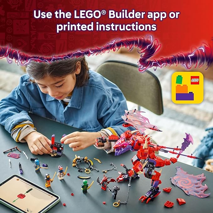 LEGO NINJAGO Thunderfang Dragon of Chaos Building Toy for Kids Ages 8+ - Dragon Rising Playset with 6 Minifigures and Poseable Figure - Birthday Gift Idea for Boys and Girls - 71832
