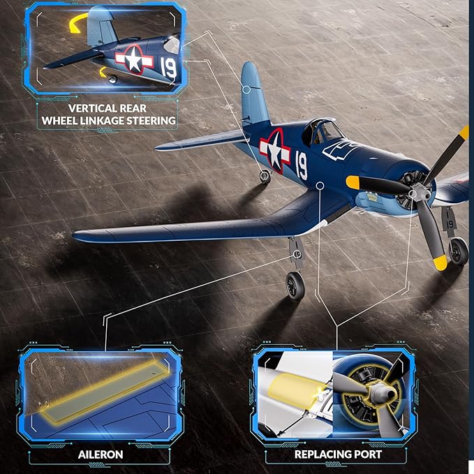 Volantexrc Brushless RC Planes 4 Channel F4U Corsair RTF RC Airplane Fighter 6-Axis Gyro wiih 3 Flight Modes One-Key Aerobatic Wingspan 500mm Fuselage 396mm with 3 Batteries Ideal Park Flyer