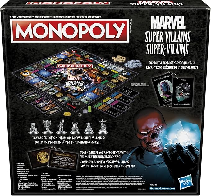 Monopoly: Marvel Super Villains Edition Board Game for Families and Kids Ages 8 and Up Marvel Game for 2-6 Players