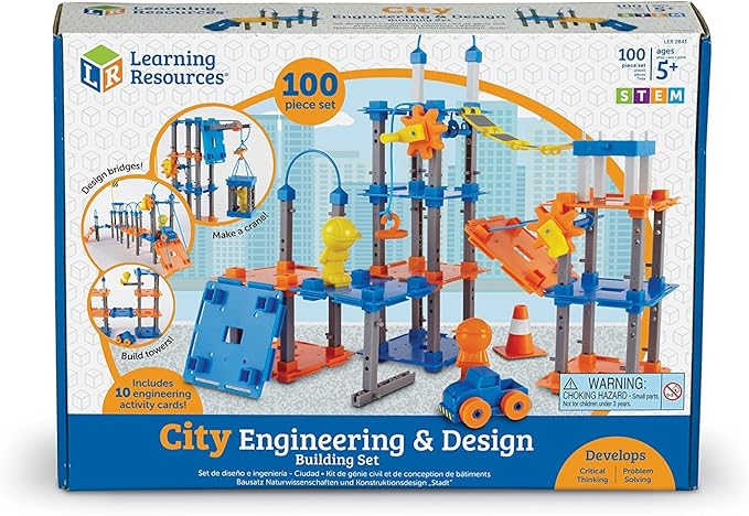 Learning Resources City Engineering and Design Building Set Engineer STEM Toy Construction Toys 100 Pieces Simple Machines Kids Ages 5+