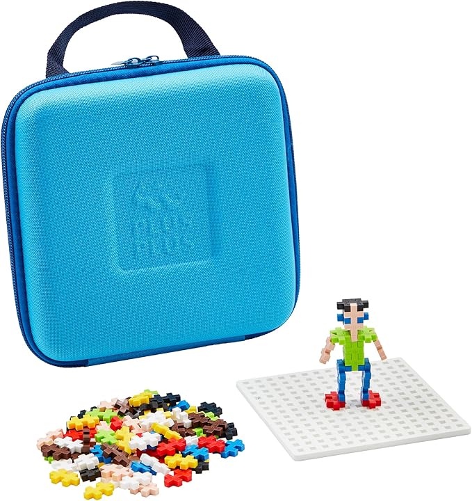 Plus Plus Building Set with Travel Case 3D Open Ended Stem Toy for Kids 100 Mini Interlocking Pieces 1 Baseplate - Basic Mix