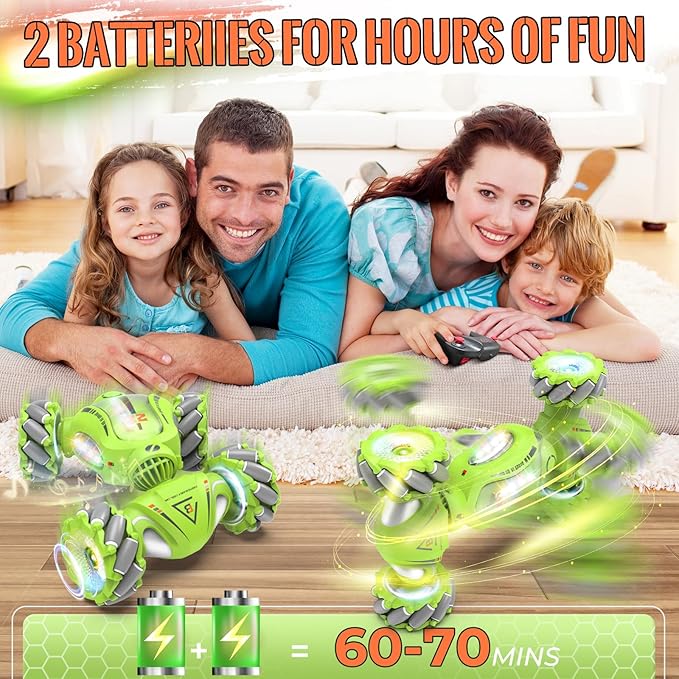 Gesture Sensing RC Stunt Car Toys Gifts for 6-8 8-12 Kids 2.4Ghz 4WD Hand Controlled RC Car with Light &amp Music &amp Spray Double-Sided 360° Rotating Birthday for Boys