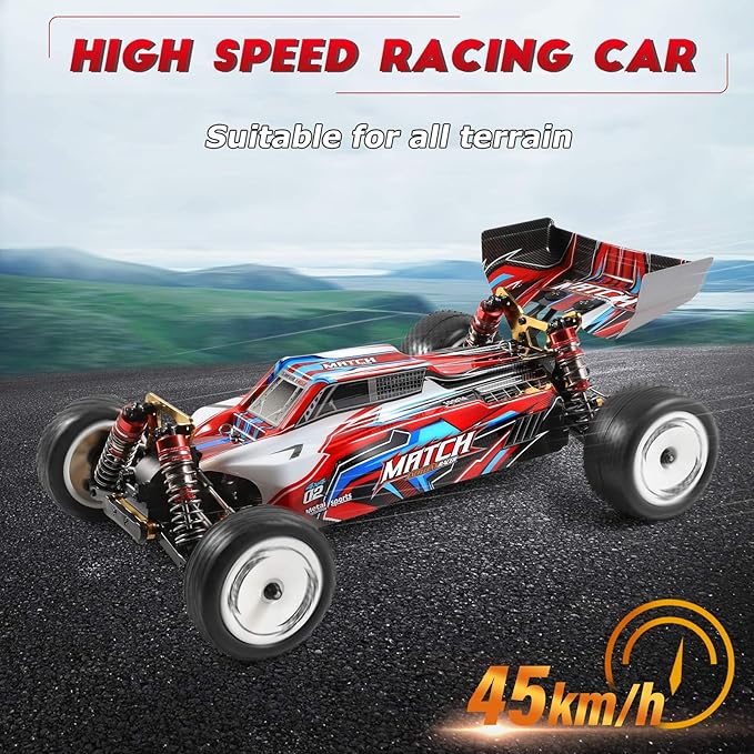 GoolRC WLtoys 104001 RC Car 1:10 Scale 2.4GHz RC Drift Cars 4WD 45km/h High Speed Racing Car All Terrain Off-Road Buggy with Aluminum Alloy Chassis Zinc Alloy Gear and 3 Batteries