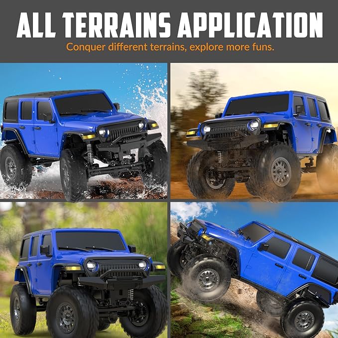 RCS24 Off Road 1/24 RC Truck 4x4 Off Road Crawler Climbing Vehicle All Terrain RC Monster Truck Remote Control Car with Bright Headlight 2 Batteries Waterproof Hobby RTR (Blue)