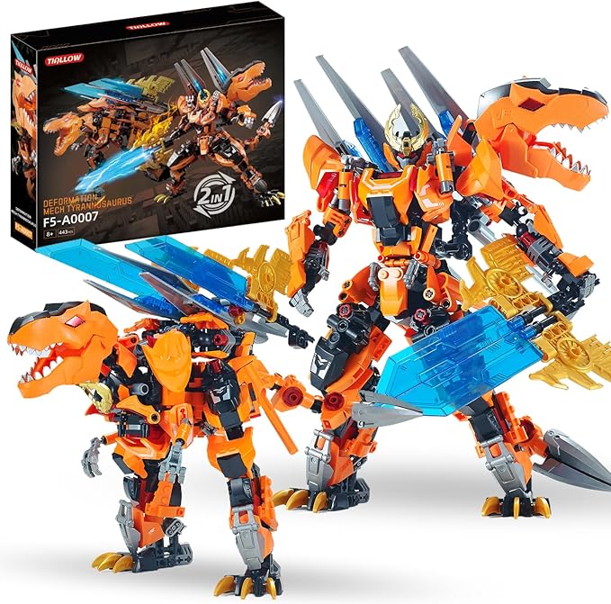 T-Rex 2 in 1 Transforming Sets for Boys Age 8-12Mech Building Block Figure ToyDinosaur Transform Robot Building KitsBirthday for Kids Adult 8-12 Years Old and up(T-Rex)