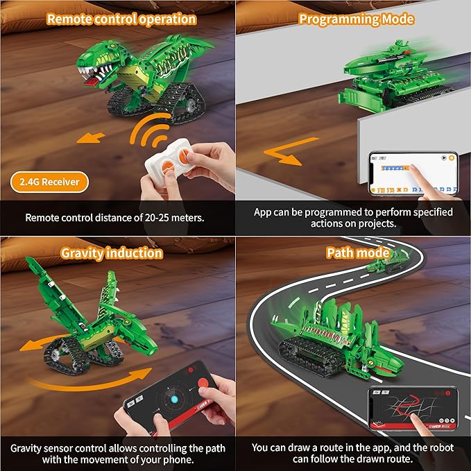 5 in 1 Dinosaur Toy for 6-12 Years Old Kids Boys Robot Dino Building Set with APP &amp 2.4GHz Remote Control Science Programmable Building Block Dinosaur Kit Birthday Gifts for Age 6 7 8 9 10 11 12