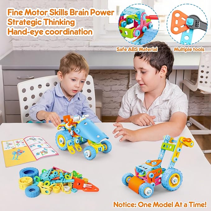 STEM Toys for 3 4 5 6 7 8+ Year Old Boy Girl Building Toys for Kids Ages 4-8 5-7 6-8 Toddler 3-8 Block Stem Kit Educational Construction Set Creative Activities Learning Engineering Game Birthday Gift