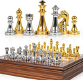 12-Inch Metal Chess Set with Wooden Board for Kids and Adults Gold &amp Silver Chess Pieces with Extra Queens Portable Small Chess Board for Travel Family Game Night Beginners &amp Professional