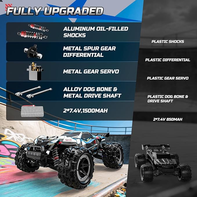 DEERC 308E Brushless Fast RC Cars for Boys &amp Adults 55KM/H 1:18 Off-Road RC Truck All Terrain 4x4 Racing Mecha Car 50 Mins Waterproof Remote Control Monster Truck Compatible with 3S Battery