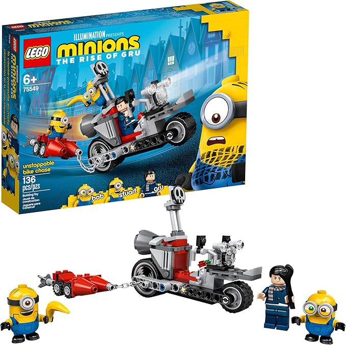 LEGO Minions Unstoppable Bike Chase (75549) Minions Toy Building Kit with Bob Stuart and Gru Minion Figures Makes a Great Birthday Present for Minions Fans (136 Pieces)