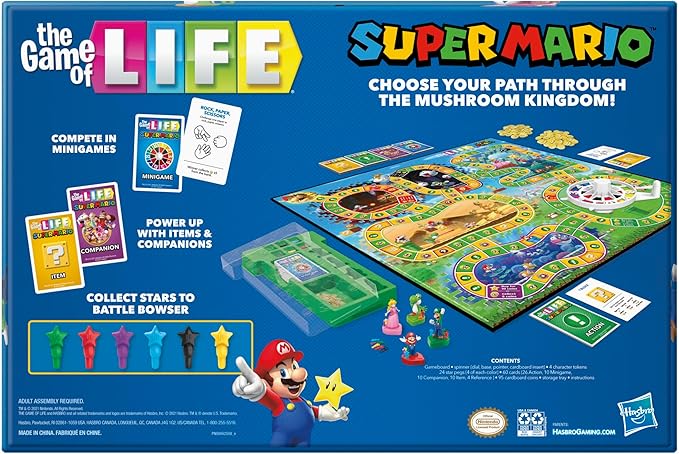 Hasbro Gaming The Game of Life: Super Mario Edition Board Game for Kids Ages 8 and Up Play Minigames Collect Stars Battle Bowser