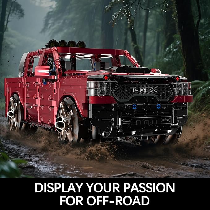 Remote Control Building Kit Off-Road T-Rexs Truck Model Red 1349 Pieces Adult Collectible Display Set 18x12x6.5 Inches14+