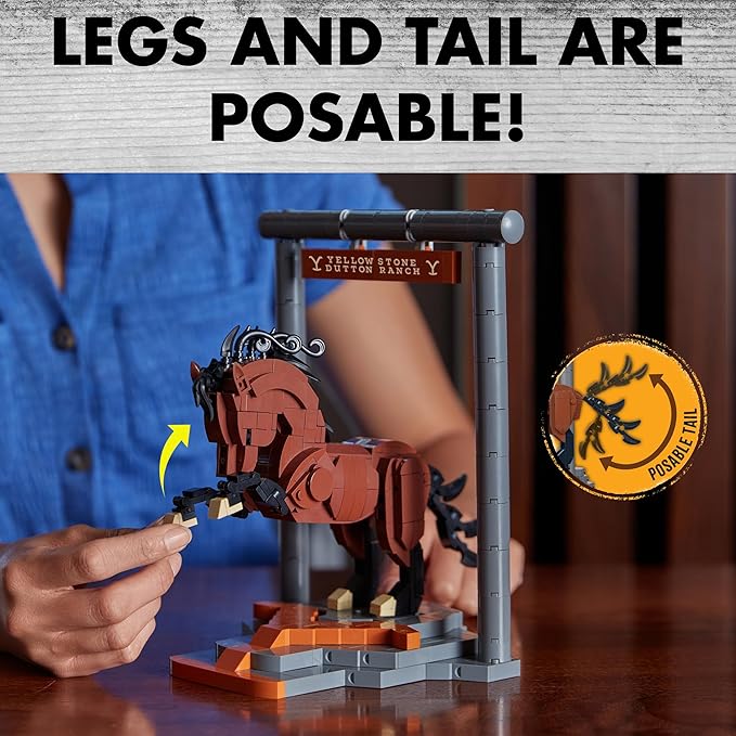 Brickcraft Officially Licensed Yellowstone TV Show Dutton Ranch Stallion Horse on a Horse Stable Stand 554 Pieces Multicolored Brick Building Set
