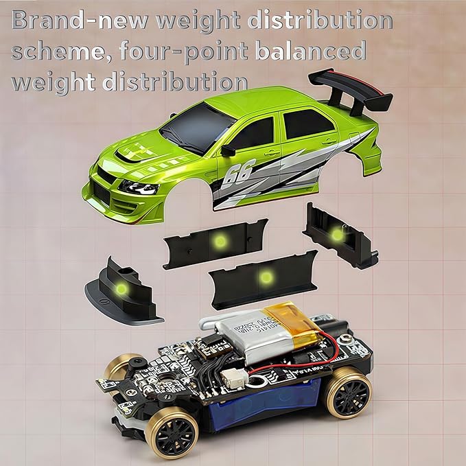 Turbo Racing 1:76 Scale Drift RC Car with Gyro Mini Full Proportional RTR 2.4GHZ Remote Control with 2 Replaceable Body Shell (C66-Green)