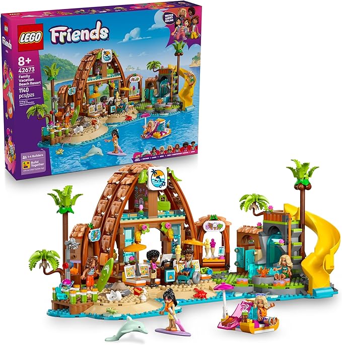 LEGO Friends Family Vacation Beach Resort Pretend Play Building Toy - Adventure Storytelling Playset with Dolphin Toys and Sea Turtles - Creative Birthday Gift Idea for Girls &amp Boys 8+ - 42673