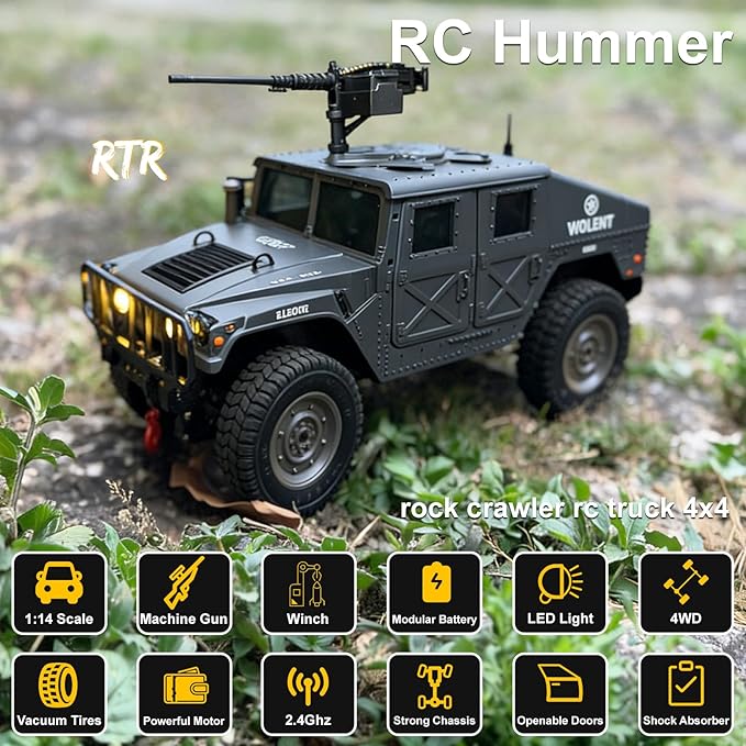 Skymaker RC Military Hummer 4WD RTR Off-Road Truck with Winch &amp Machine Gun