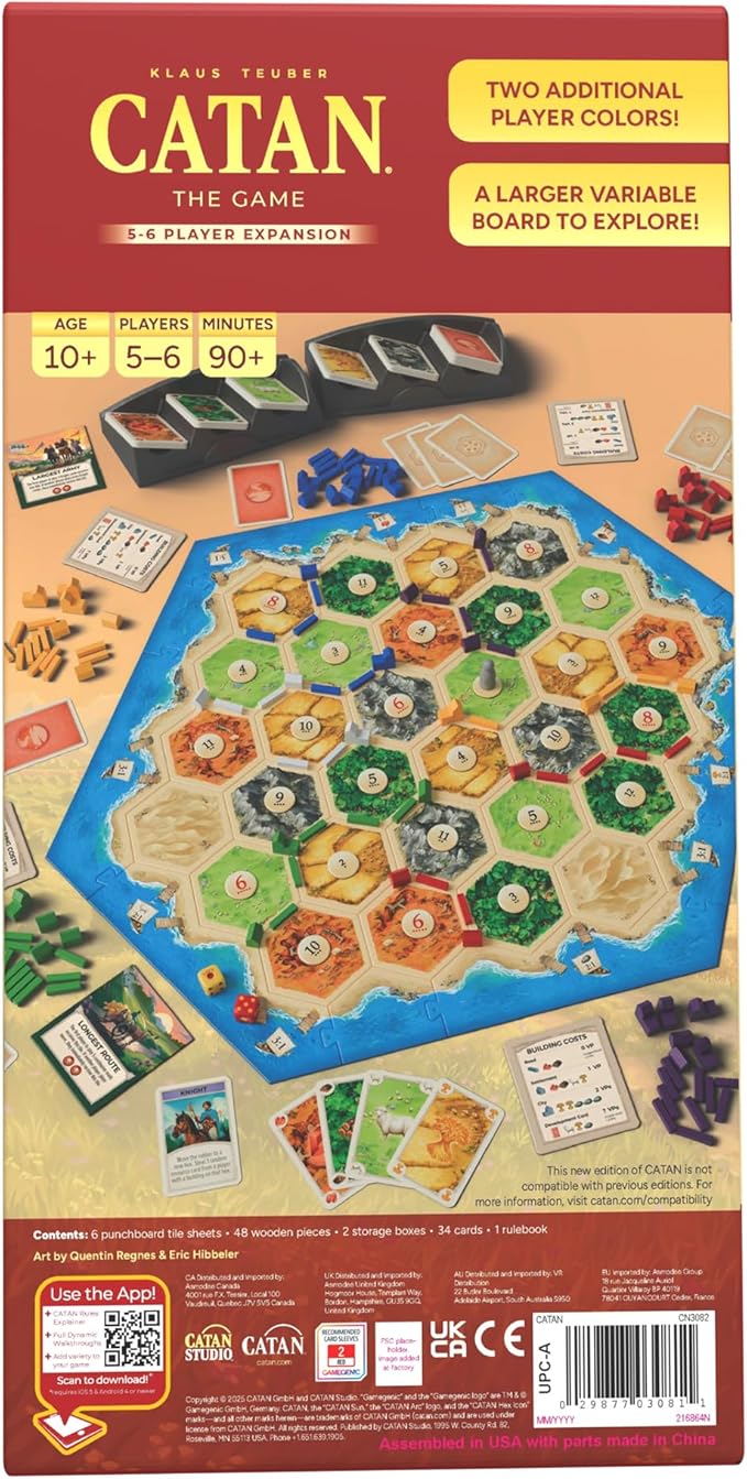 CATAN 5-6 Player Board Game Expansion (6th Edition) Add More Players to Your Adventure Ages 10+ 3-6 Players 60-90 Minute Playtime