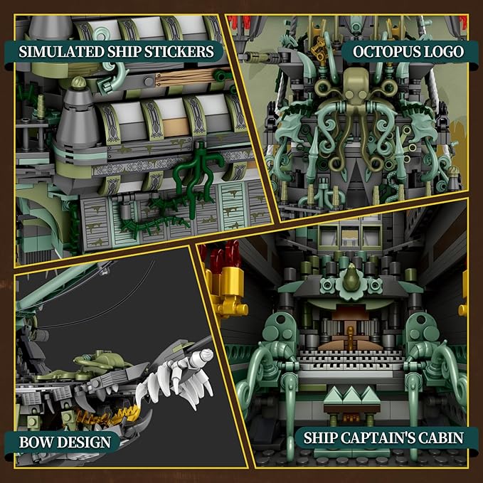 Reobrix Pirate Ship Building Sets MOC Flying Dutchman Model Toy BoatGreen Ghost Ship Building Blocks Sets 66037Toy Sets for AdultsHalloween Home Decor Birthday Gifts for Kids 14+(5503 PCS