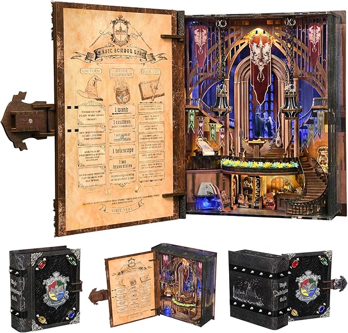 Magic Book Nook Kit - DIY Miniature House Dollhouse Kit for Adults Booknook Tiny House Bookshelf Decor 3D Wooden Puzzle Gifts for Family Friends (Magic Admissions Guide)