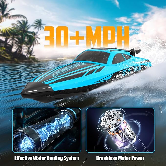 volantexrc Brushless RC Boats for Adults 30+MPH Fast Remote Control Boat with 2 Rechargeable Batteries for Lakes 30+ Mins Full Proportional Boats High Speed RC Boat for Adults (79705 Blue)