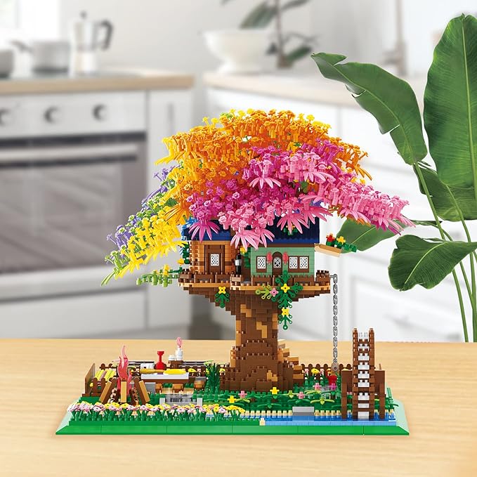 Rainbow Flowers Building Block with LightSakura Cherry Blossom Bonsai Tree House Construction Set4451 PCS Mirco Blocks Architecture for Adults and Teens