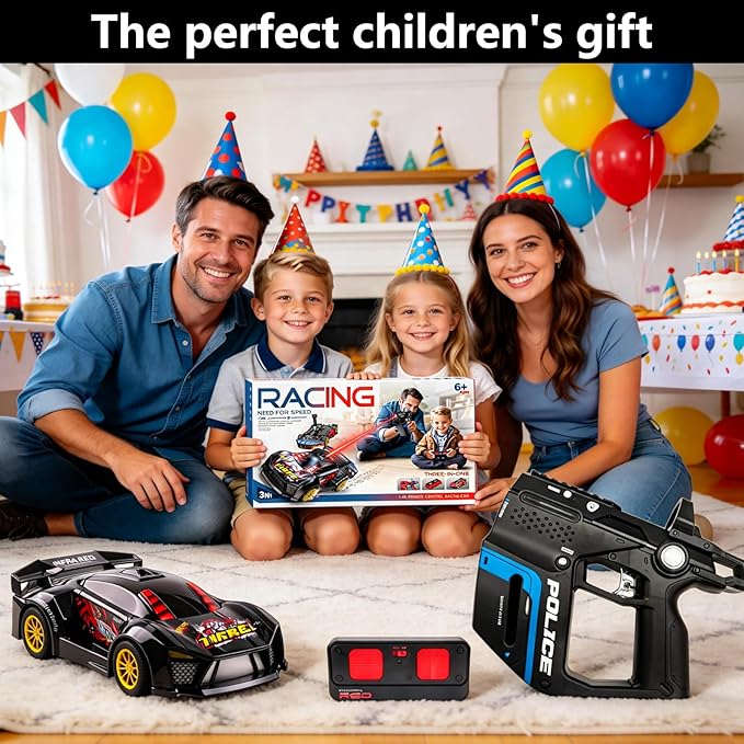 3-in-1 RC Drift Car — Sports/Racing 2-Player Battle Set with Infrared Gun Shooting &amp Flip Effects 60-Min Playtime Family-Friendly 2.4GHz Remote Control Car Toy for Kids Ages 6+ (Black)