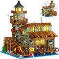Fishing Village Store House Building Set with LED Light 1881 PCS Wood Cabin Mini Building Block STEM Architecture Toys Kit Birthday Gift for Adults Ages 8-12+ Years（Not Compatible with Set ）
