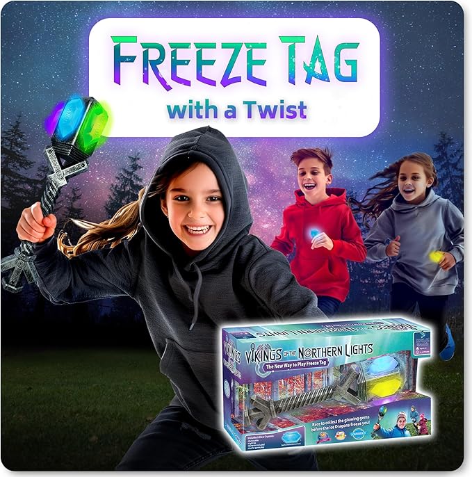 Freeze Tag with a Twist: Vikings of the Northern Lights | 3-10 Players Ages 5+ | Glow in the Dark | Gem Treasure Hunt | RV &amp Family Camping Games | Outdoor Games for Kids | Backyard &amp Summer