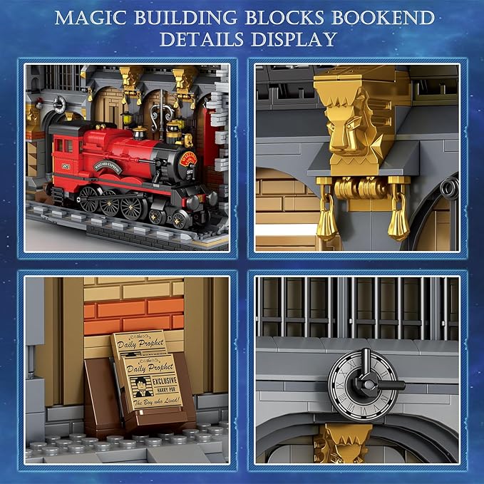 Reobrix Magic Train Booknook Building Set with Lights Creative Bookends Building Kit 66031 Bookshelf Home Decor 2795 PCS Book Nook Model Toy Kit Gift for Teens 14+ and Adults