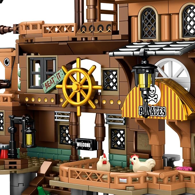 RiceBlock Pirate Ship Building Toys Pirate Wharf Themed City Store Building Bricks Sets for Boys Age 8-12 573 Pieces