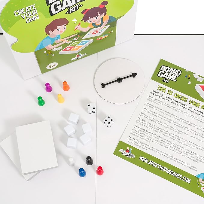 Create Your Own Board Game Set – DIY Kit with Blank Game Board Game Pieces Blank Cards Dice Spinner – Build Your Own Game Kit
