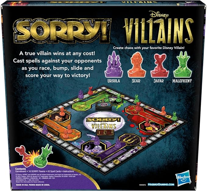 Hasbro Gaming Sorry! Board Game: Disney Villains Edition Kids Game Family Games for Ages 6 and Up (Amazon Exclusive)