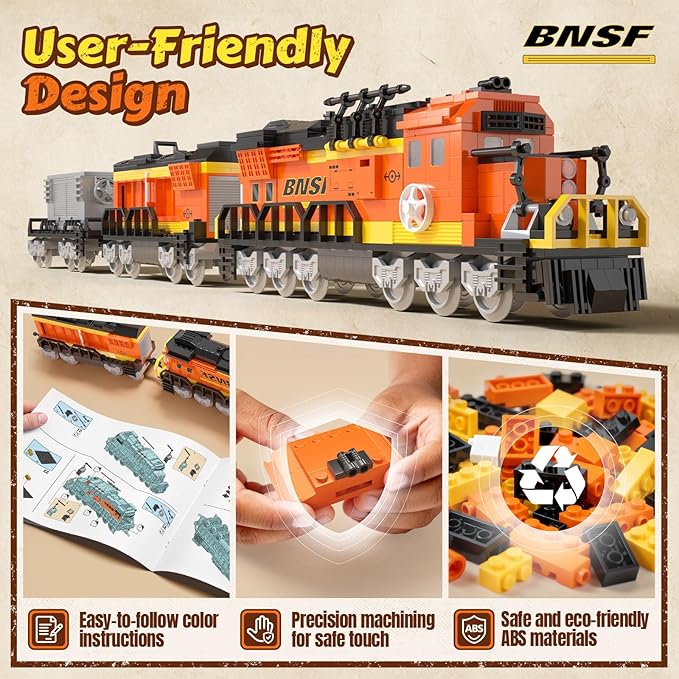 City Train Building Set Stem Trains Building Toy for Boys Girls Ages 6-14 BNSF Freight Trains Model for Kids and Adult Stem Locomotive Train Building Blocks Christmas Birthday Gifts 635 PCS