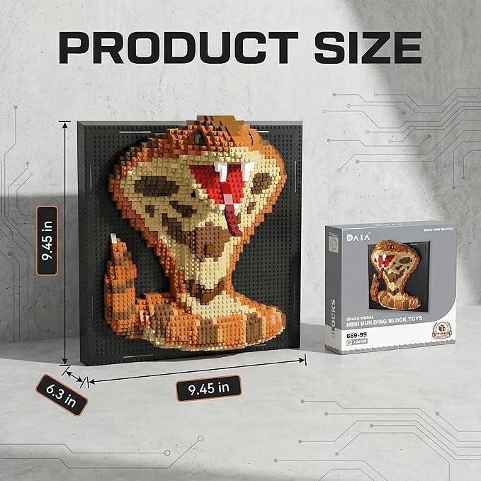 LMGOV Snake 3D Wall Art Micro Mini Building Blocks Set for Adults Animal Display Model for Wall or Tabletop Decor 1518 Pieces Micro Bricks with Instructions Creative Gift for Teens &amp Adult