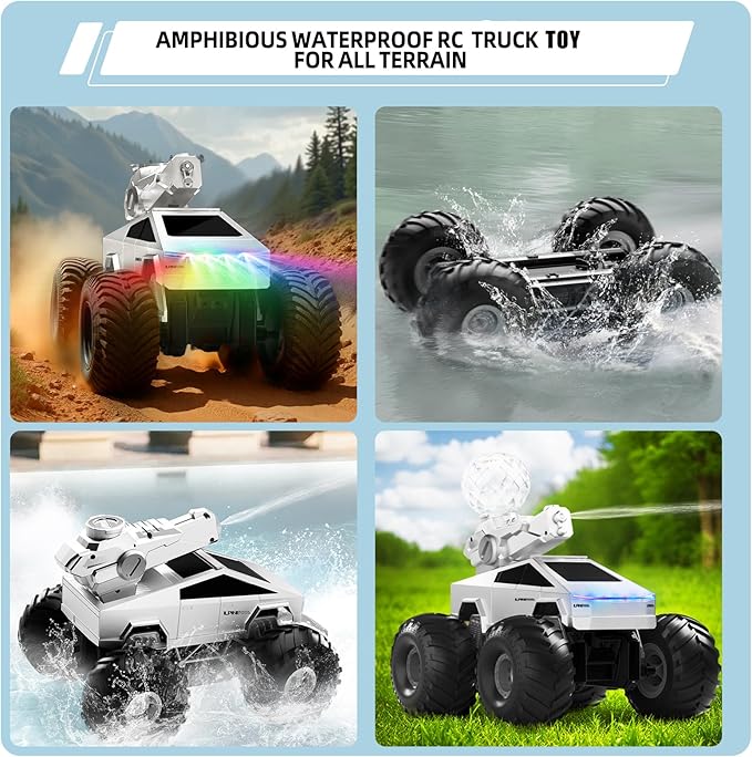 Remote Control Car RC Truck - 1:16 Amphibious Fast Car with Water Cannon and 2.4GHz Remote Control Max 22KM/H Speed 4WD Cyber Toy for All Terrain Waterproof Rc Boat Gift for Boys 6 7 8 9 10+