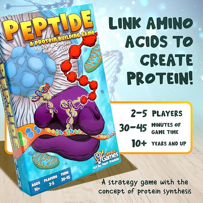 Genius Games Peptide: A Protein Building Game | A Strategy Card Game with Accurate Science for Gamers and Teachers | Teaches Amino Acids mRNA Organelles