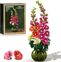 Flowers Botanicals Alcea Rosea Building Set for Adults - Artificial Bonsai Plant for Home Office Décor 974PCS Flower Building Block Indoor Decoration Birthday Easter Gift for Wife Women