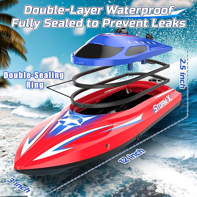 HOLYFUN Full Proportional Remote Control Boat for Kids &amp Adults 20MPH+ High-Speed Waterproof RC Boat 2 Battery(30 Mins) 2.4GHz Racing Boats Toy for Water Pool &amp Lake