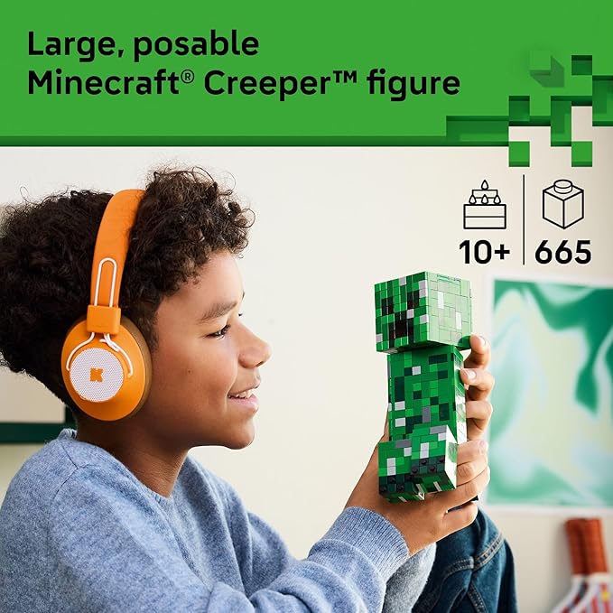 LEGO Minecraft The Creeper Kids Building Toy - Minecraft Toy for Boys &amp Girls Ages 10+ - Room Decor for Gamers w/ 1st Version Creeper Minifigure - Gift for Birthdays - 21276
