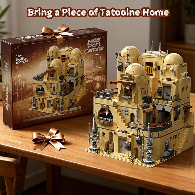 Space Wars Building Set for Adults Tatooine Cantina Modular Building Movie Desert House Architecture with Gift Box &amp Figures Collection for Home Office Decor (2731 Pcs