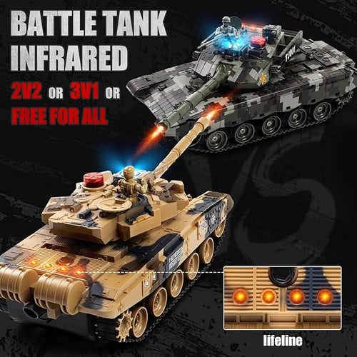 1/24 Remote Control Tank 2.4Ghz Russian T-90 RC Tank &amp 330° Turret Rotation 2× Rechargeable Batteries Army Toys for Boys Infrared Battle Toy with Lights Smoke and Sound Effect Gift for 4+ Kids
