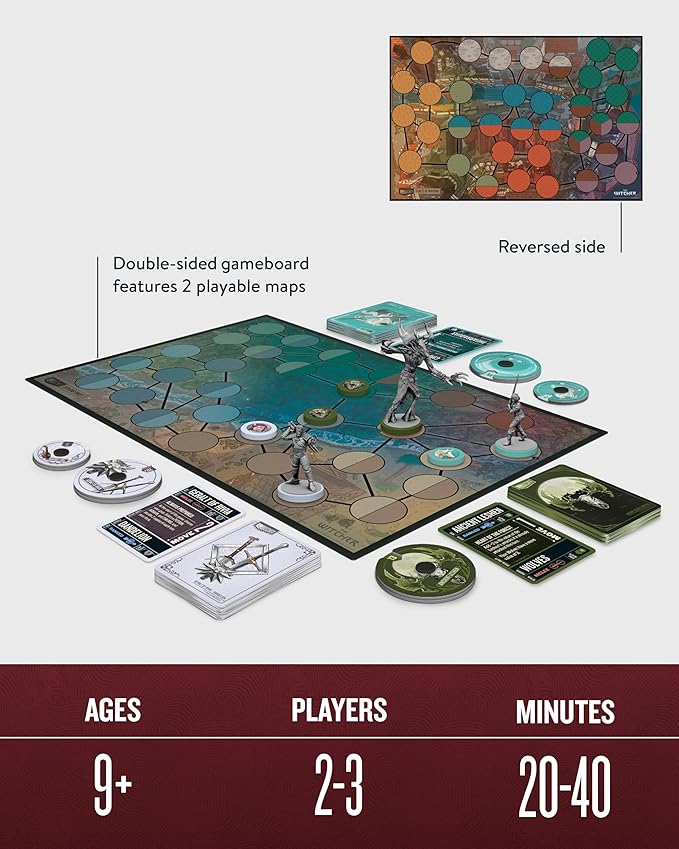 Restoration Games Unmatched The Witcher Steel &amp Silver - Strategy Board Game for Adults - Witcher Heroes Expansion with Double Sided Battlefield - 2-3 Players - 30 Min Playtime - Ages 9+