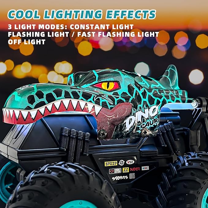 Gohero Monster Truck Toys 2.4Ghz Remote Control Monster Trucks for Boys Age 4-7 1:20 Dinosaur Toys with Light &amp MusicRC Truck with Stunt 360° Spin Walk Upright&amp Drift Dinosaur Toy for Ki
