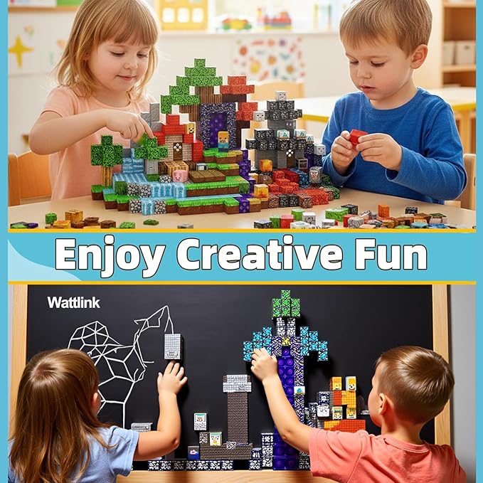Magnetic Building Blocks Set 200 Pieces Pixel Style Construction Toys with Character Blocks 0.8 Inch Cubes for Ages 3+ Non-Toxic Educational STEM Toys